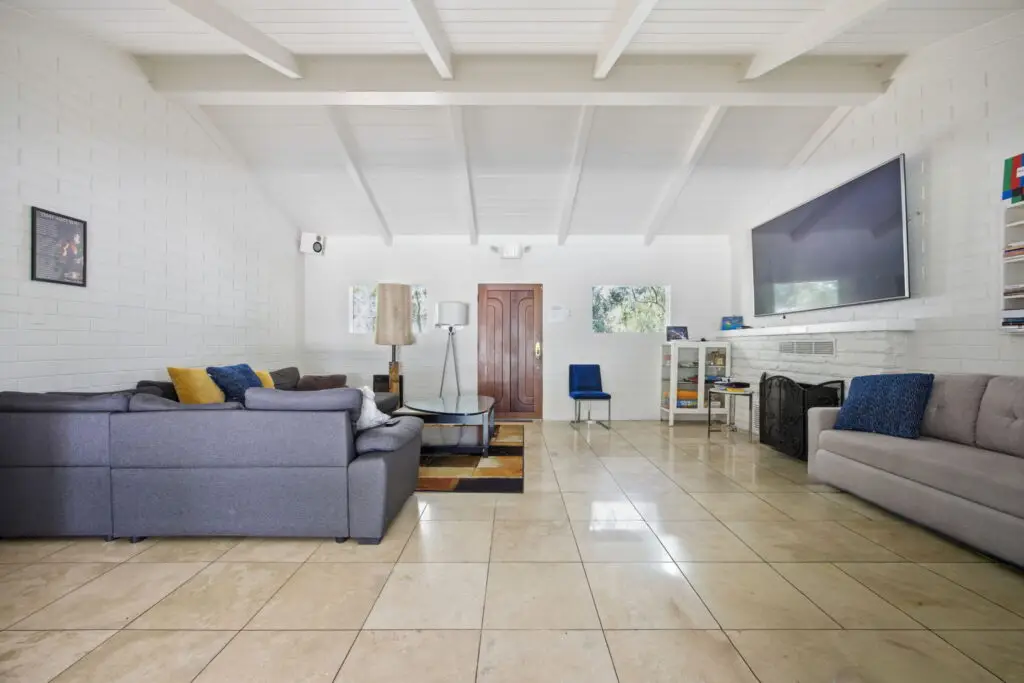 Living room with two sofas and a large TV
